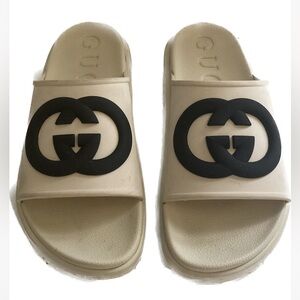 Gucci Beige and Black Slide Sandals